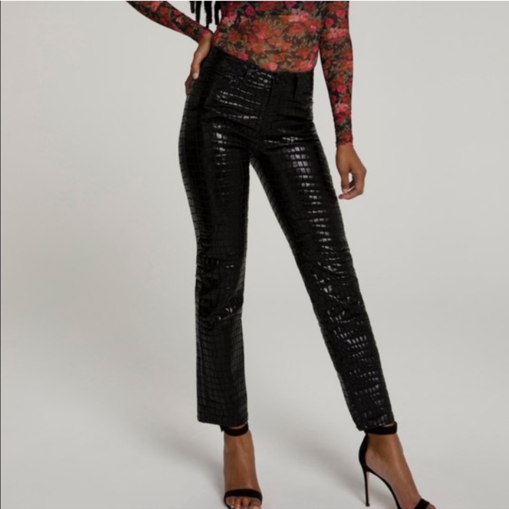 NWT Good American Black Croc Straight Leg Pant Faux Leather Look Size 0 / 25